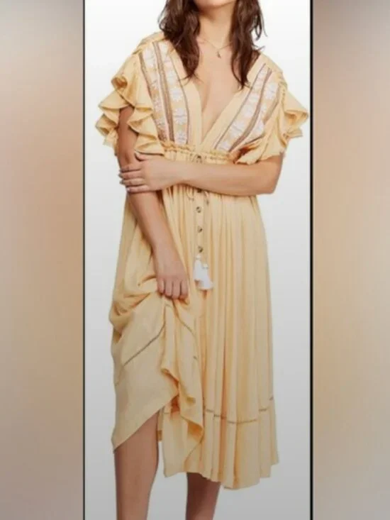 Free Peope Bohemian Maxi Dress with Embroidery sz XS - Picture 1 of 5